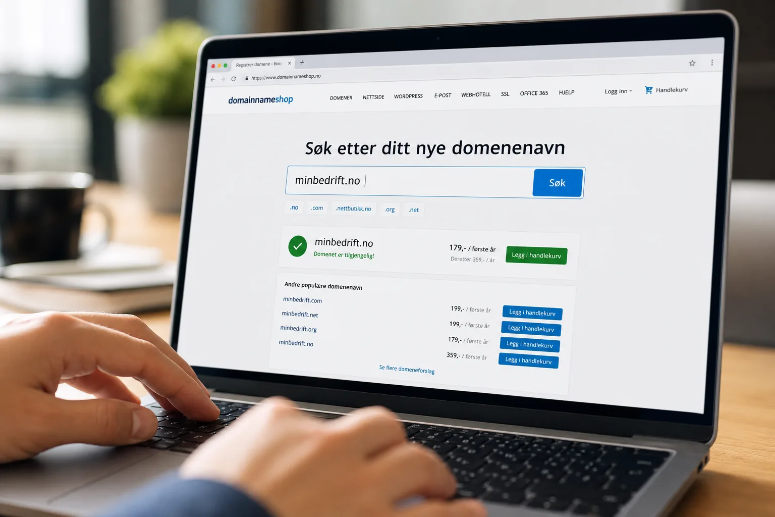 Bærbar PC med søk etter nytt domenenavn